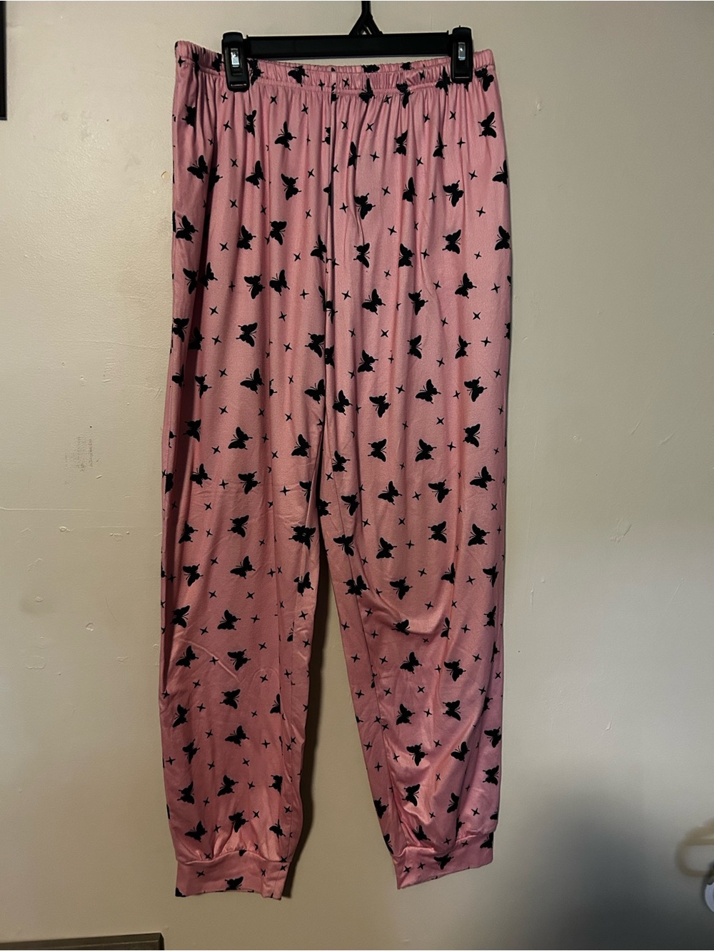 Women's Pink Butterfly-Print Lounge Joggers with Elastic Waist
